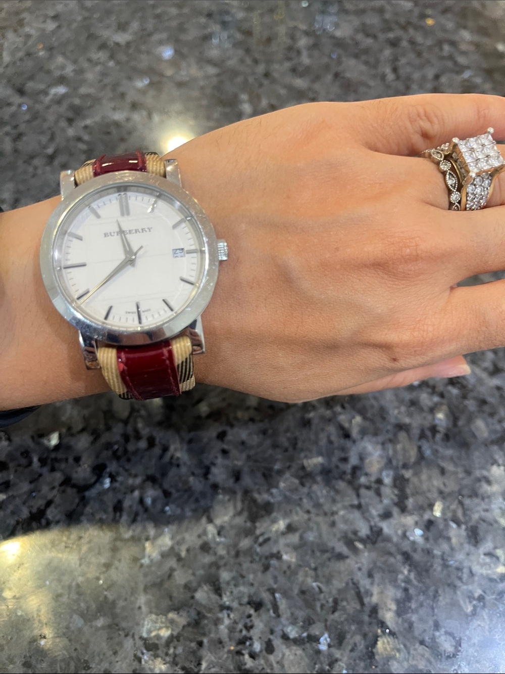 Burberry Red Patent & Beige Plaid Watch